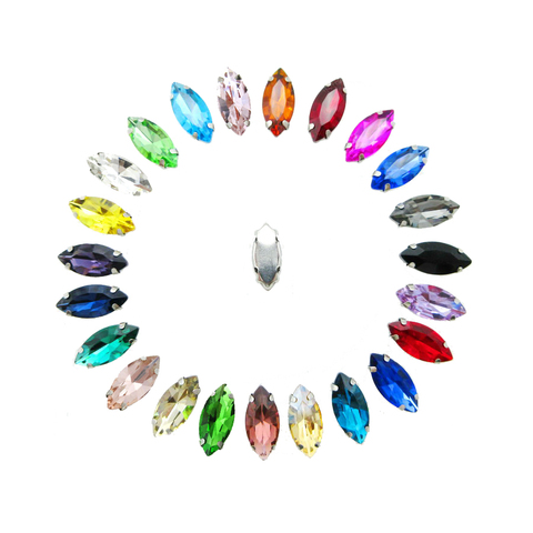 Colorful glass Crystal Silver claw 8 sizes nice colors horse eye Navette Marquise shape Sew on rhinestones garment bags diy trim ► Photo 1/6