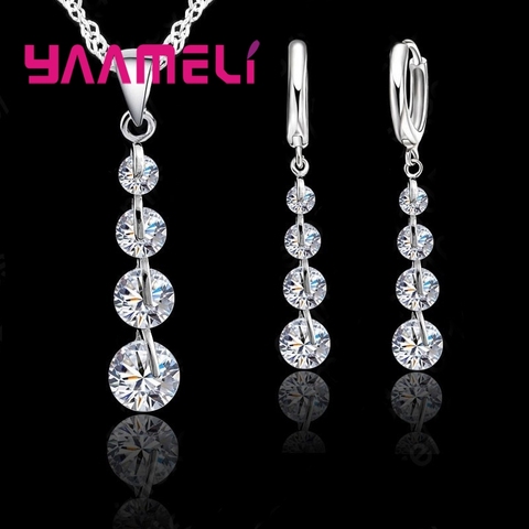 Exquisite Real 925 Sterling Silver Bridal Jewelry Sets Long Style Austrian Crystal Necklaces Earrings Wedding Accessory ► Photo 1/3