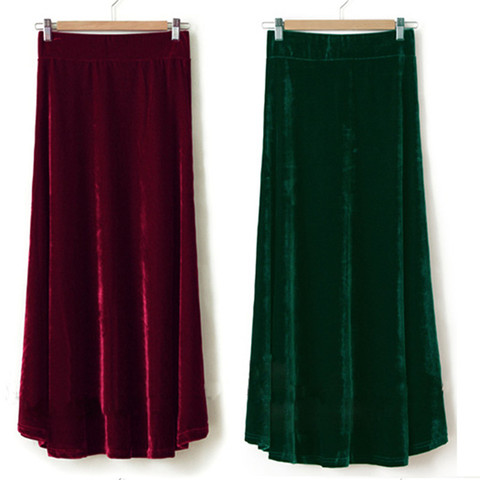 TIYIHAILEY Free Shipping XS-10XL New Long Maxi A-Line Women Elastic Waist Winter Customer Made Velour Pleated Velvet Skirt ► Photo 1/6