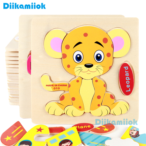 Wooden 3D Puzzle Jigsaw Baby Learning Toys for Children Cartoon Animal Fruit Puzzles Intelligence Kids Children Educational Toy ► Photo 1/6