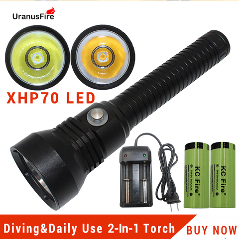 Powerful XHP70.2 LED Diving Flashlight Torch Scuba Camping 2in1 Portable Dive torch Waterproof XHP70 Underwater 100M Flashlights ► Photo 1/6