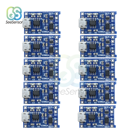 10Pcs Micro USB 5V 1A 18650 TP4056 Lithium Battery Charger Module Charging Board With Protection Dual Functions ► Photo 1/6