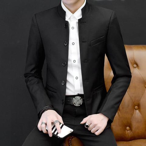 Chinese Style Stand Collar Long Sleeve Mens Slim Fit Fashion Blazer Single Breasted Tunic Blazers Jacket 4XL Men's Clothing ► Photo 1/6
