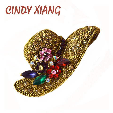 CINDY XIANG 2 Colors Big Hat Rhinestone Brooch Vintage Flower Pins and Brooches Antique Fashion Jewelry Scarf Buckle Jewelry ► Photo 1/6