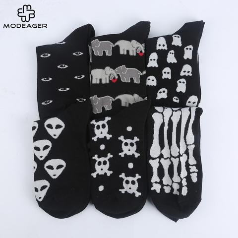 Modeager Fashion Hip hop Black Color Skeleton Alien Halloween Cool Women Socks Cotton Soft Summer Thin Novelty Socks for Women ► Photo 1/6