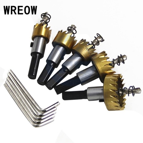 Hot 5Pcs HSS Titanium Twist Drill Bit Set Hole Saw Cutter Stainless Steel Aluminum Iron Tool 16/18.5/20/25/30mm W/5pcs Wrench ► Photo 1/1
