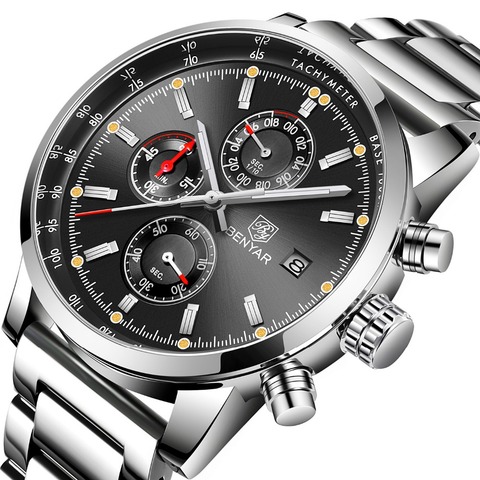 BENYAR Fashion Chronograph Sport Mens Watches Top Brand Luxury Military Stainless Steel Strap Quartz Watch Relogio Masculino ► Photo 1/1