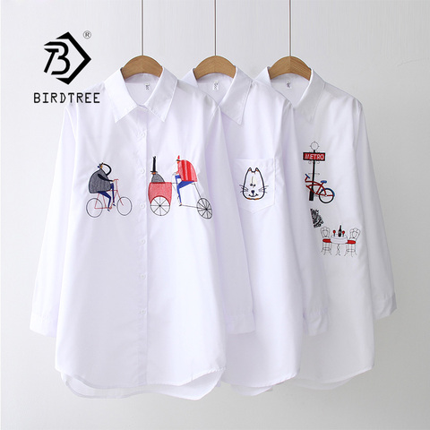 2022 NEW White Shirt Casual Wear Button Up Turn Down Collar Long Sleeve Cotton Blouse Embroidery Feminina HOT Sale T8D427M ► Photo 1/6
