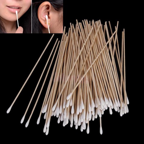 100Pcs Long Wood Handle Cotton Swab Medical Swabs Ear Cleaning Cosmetic Wound Care Cotton Buds Sanitary Round Cotton Tip Swab ► Photo 1/6