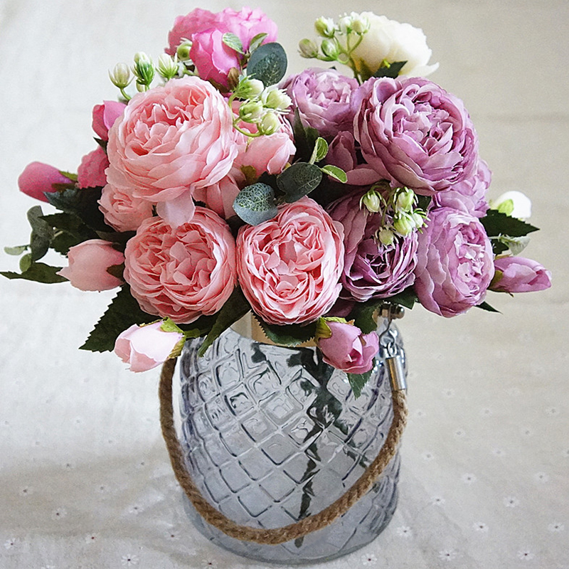 Small Bouquet Rose Artificial Silk Flowers Flores Home Spring Wedding Decoration 