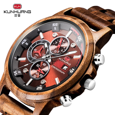 Wooden Men's Watches Casual Fashion Stylish Wooden Chronograph Quartz Watches Sport Outdoor Military Watch Gift for Man ► Photo 1/6