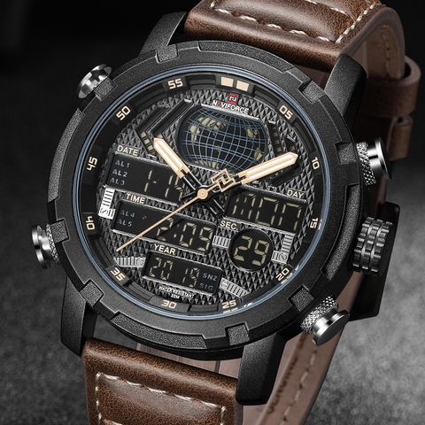 NAVIFORCE Mens Watches To Luxury Brand Men Leather Sports Watches Men's Quartz LED Digital Clock Waterproof Military Wrist Watch ► Photo 1/6