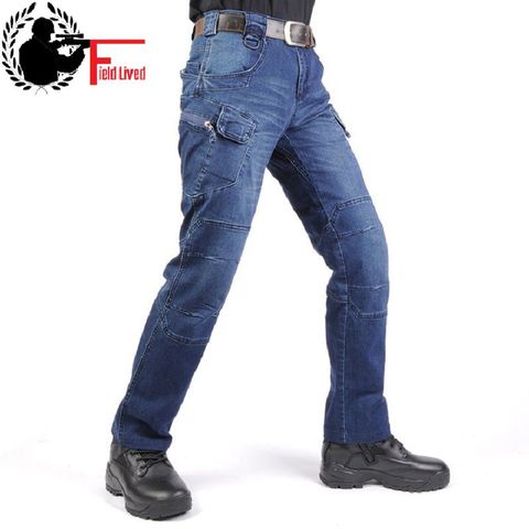 Men Tactical Pants Army Military Combat Denim Work Jeans Cargo Pants Spring  Casual Male Trousers Multi Pockets