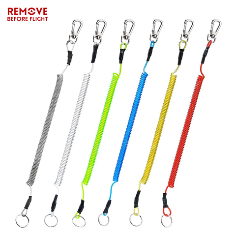 Coil Cord Stretch Tether Key Chain Lobster Clasp Hook Lockable Cord Stripe Safty Rope Elastic Coil Fishing Lanyard Keychain ► Photo 1/6