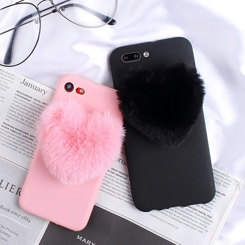 Furry Love Hearts Cute hair Phone Case for Huawei P Smart Plus 2022 P40 Lite E P30 Pro P20 Lite P10 P9 P8 Lite 2017 Phone Cover ► Photo 1/6