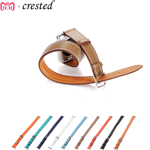 Double tour for Apple watch band 44mm 40mm 42mm 38mm Textured Genuine Leather watchband bracelet iWatch series 3 4 5 se 6 strap ► Photo 1/6