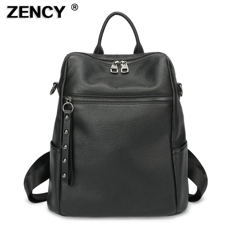 2022 ZENCY 100% Genuine Cow Leather Black Hardware Shoulder Travel Women Backpack Female Lady Real Cowhide Bag College Backpacks ► Photo 1/6