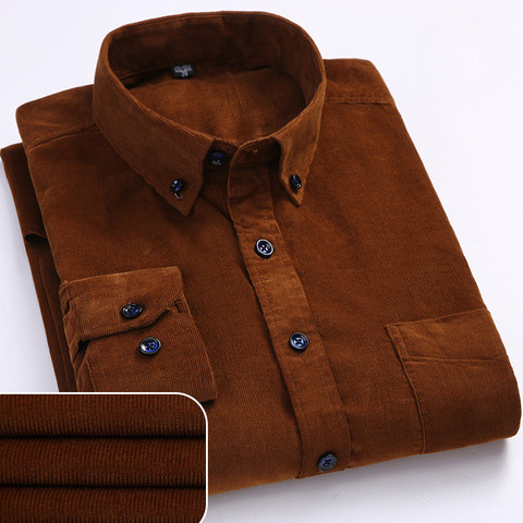 Plus Size 6xl Autumn/winter Warm Quality 100%cotton Corduroy long sleeved button collar smart casual shirts for men comfortable ► Photo 1/6