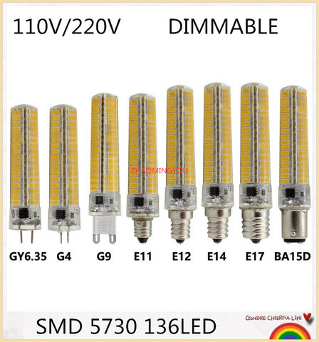 SMD 5730 14W Super bright silicone LED light Dimmable G4 G9 E11 E12 E14 E17 BA15d B15 Corn lamp 110/220V 136leds Led bulb ► Photo 1/6