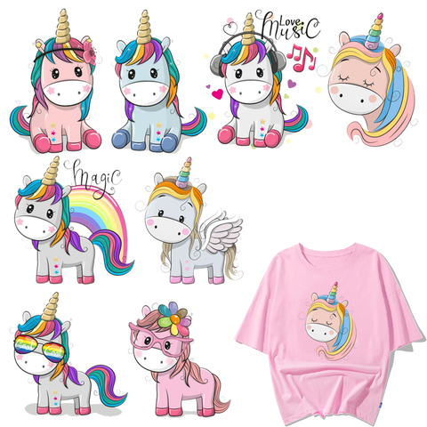 Cute Animal Patch Iron on Transfer Cartoon Unicorn Patches for Kids Clothing DIY T-shirt Appliques Heat Transfer Vinyl Stickers ► Photo 1/6