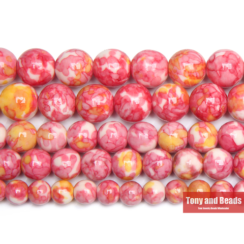 Free Shipping Natural Pink Colorful Stone Round Loose Beads 15