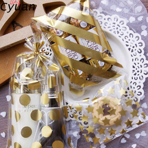 Cyuan 20Pcs Wedding Gift Pack Bags Birthday Candy Bags Polka Dot Gold Cookies Biscut Wrap Plastic Bag Birthday Candy Boxes ► Photo 1/6
