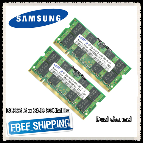 Samsung DDR2 2 x 2GB 4GB Dual channel 800MHz PC2-6400S DDR 2 2G 4G notebook memory Laptop RAM 200PIN SODIMM ► Photo 1/1