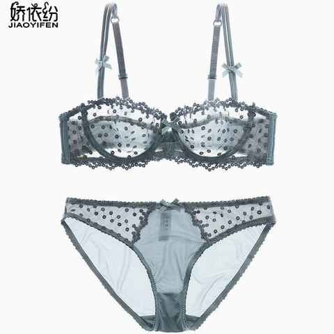 New Victoria Women Ultra-thin Lace Hollow Underwear Set Two-row Breathable bra Sexy Bra Sets Lace Push Up Bra Brief Sets CD Cup ► Photo 1/6