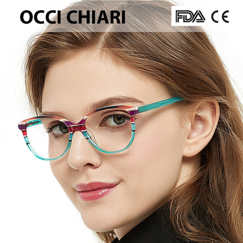 OCCI CHIARI Spring Hinges Prescription Lens Medical Optical Eyeglass Woman Frame Stripes Colorful Navy Red Italy Design W-CORRU ► Photo 1/6