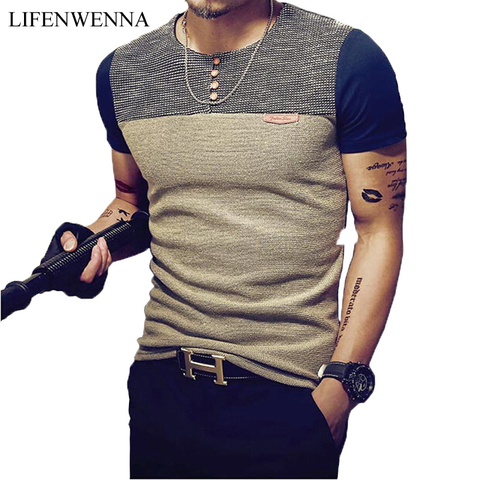 Summer Fashion Men's T Shirt Casual Patchwork Short Sleeve T Shirt Mens Clothing Trend Casual Slim Fit Hip-Hop Top Tees 5XL ► Photo 1/6