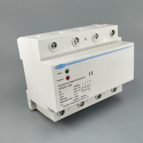 100A 380V Three Phase four wire Din rail automatic recovery over voltage and under voltage protective protection relay ► Photo 1/6