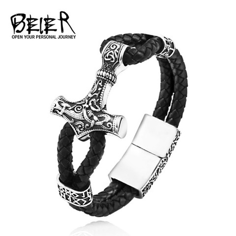 Beier 316L Stainless Steel dropshipping thor's hammer mjolnir bracelet viking scandinavian norse viking bracelet Men  BC-L005 ► Photo 1/5