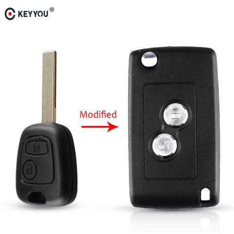 KEYYOU Modified 2 Buttons Flip Key Case Fob Shell Cover Fob Cover For Citroen C1 C2 C3 For Peugeot 206 306 307 HU83 Blade ► Photo 1/6