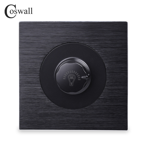 Coswall Wall Dimmer Switch Lamp Controller Only For Incandescent lamp Black / Silver Grey Brushed Aluminum Metal Panel 500W Max. ► Photo 1/5