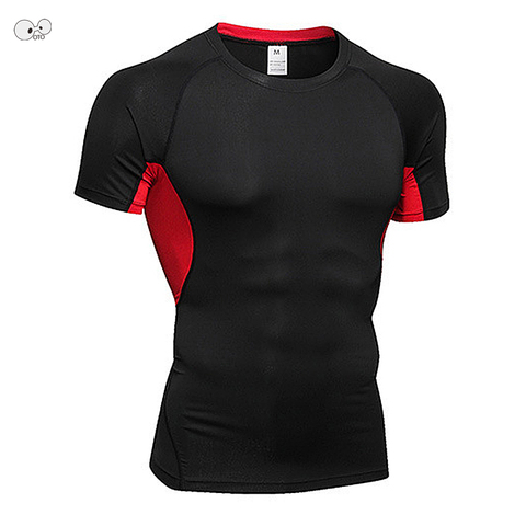 Quick Dry Slim Fit Tees Men Patchwork Mesh T-Shirts Compression Shirt Tops Gym Bodybuilding Fitness O-Neck Short Sleeve T Shirt ► Photo 1/6