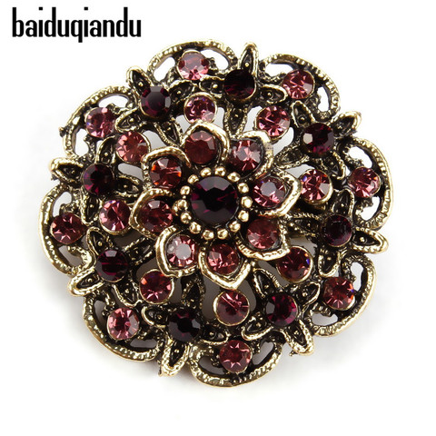 baiduqiandu Retro Antique Gold Color Plated Crystal Rhinestones Flower Pins and Brooches for Women Dress Party or DIY Bouquets ► Photo 1/6