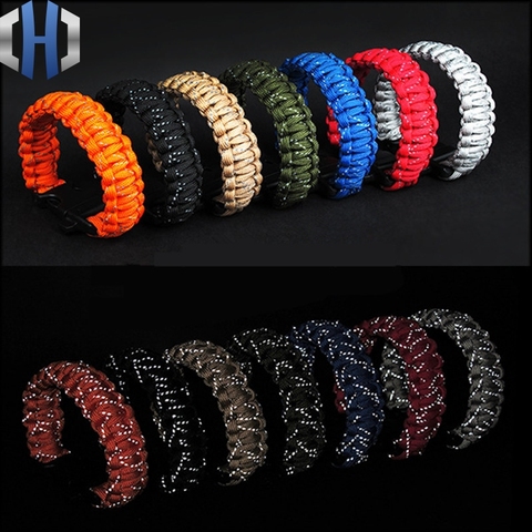 24.5cm Nine Core Reflective Paracord Escape Emergency Glowing Plaited Rope EDC Survival Saving Bracelet with Whistle Tools ► Photo 1/6