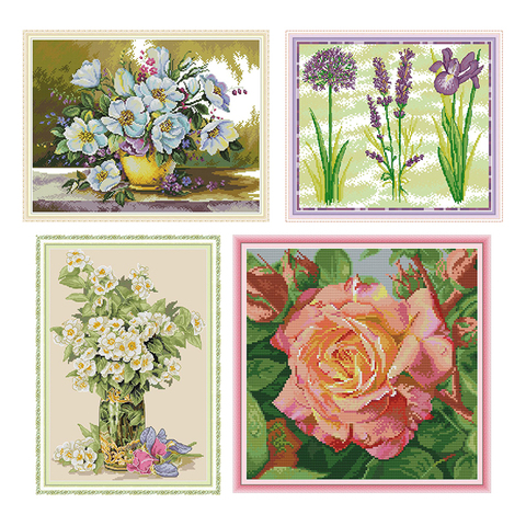 Beautiful flowers Series Paintings Aida Canvas Cross-stitch Kits DMC 11CT and 14CT Embroidery Set Wholesale DIY Handmade Crafts ► Photo 1/6