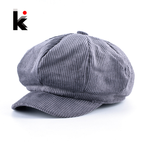 Solid Corduroy Newsboy Caps Men Casual Cotton Octagonal Hat For Women Autumn And Winter Berets Girls Casquette Gavroche Boina ► Photo 1/6
