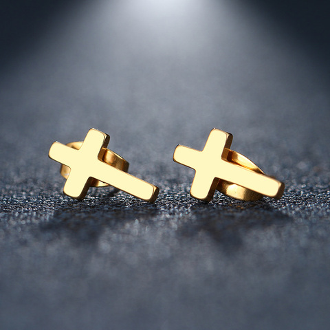 DOTIFI Stainless Steel Stud Earring For Women Man Cross Gold And Silver Color Lover's Engagement Jewelry Drop Shipping ► Photo 1/6
