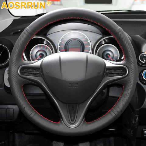 Car Accessories Leather Hand-stitched Car Steering Wheel Cover For Honda Fit Jazz City 2009-2013 Insight 2010-2014 2011 2012 ► Photo 1/3
