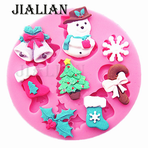 Snowman snowflakes Christmas tree stockings bells chocolate Party cake decorating tools DIY fondant silicone mold Gumpaste T0130 ► Photo 1/4
