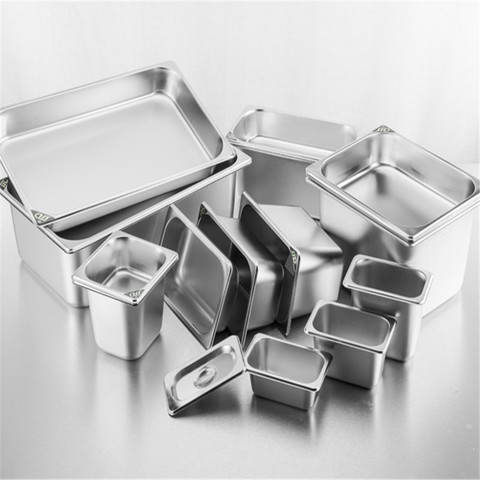 Square pots GN Pan Kitchen 304 stainless steel 1/9 1/6 1/4 1/3 Food pan Chafing Buffet Gastronorm Pan Containers Lid 0.6mm ► Photo 1/6