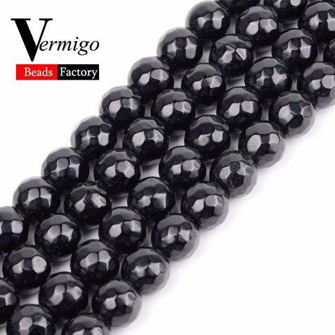Natural Stones For Jewelry Making Faceted Black Agates Spacer Loose Beads 4 6 8 10 12mm Diy Bracelet Necklace Pearl 15