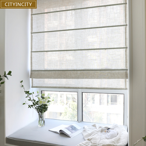 CITYINCITY Solid roman blind Faux linen curtain For living room japan style roman blinds roller for Kitchen window Customized ► Photo 1/6