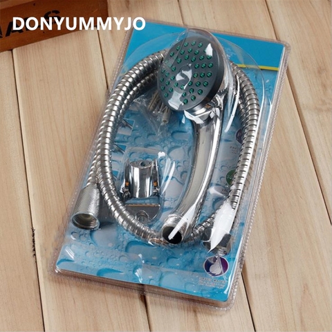 DONYUMMYJO ABS Chrome Finished Shower Head Set Bathroom Round Hand Held Nozzle Sprinkler With Hose And Stent ► Photo 1/3