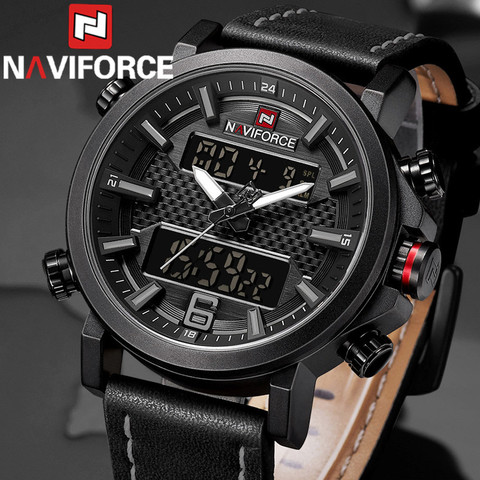 NAVIFORCE Men Watch Digital Top Brand Luxury Military Army Sport Man Wristwatch Genuine Leather LED Quartz Male Clock New 9135 ► Photo 1/6