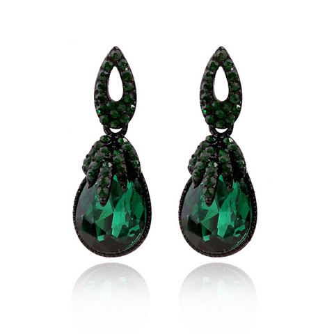 Hot Selling Zinc Alloy Female Jewelry Black Deep Green Stone Vintage Chunky Pendant Drop Earrings for Women ► Photo 1/4