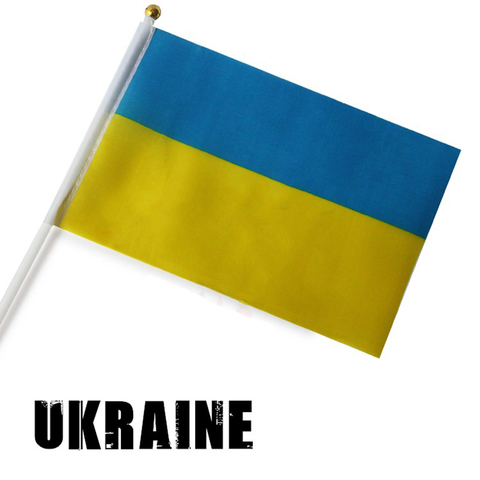 small Ukraine National Flag 21*14cm # 8 polyester flag hand waving flags with Plastic Flagpoles 5pcs ► Photo 1/1