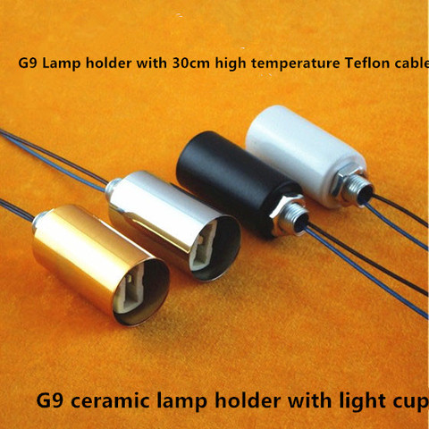 2pcs/lot G9 socket Gold/Chrome Ceramic Base Halogen Led Lamp Bulb Light Holder With Metal Cup And 30cm Fep Wire DIY Lighting Acc ► Photo 1/1